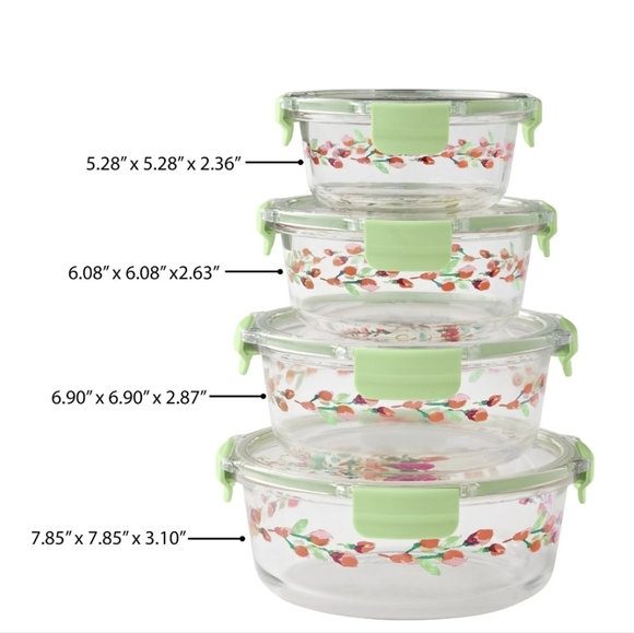 ❤️ New Pioneer Woman Painted Meadow Glass Round Food Storage Containers - Picture 3 of 7